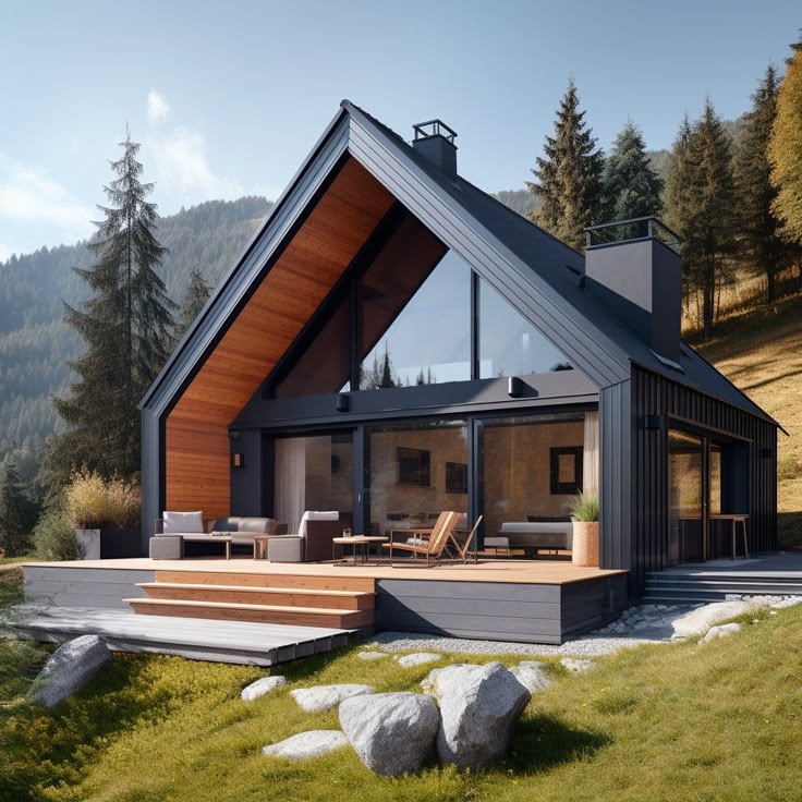 Modern wooden houses in the mountains